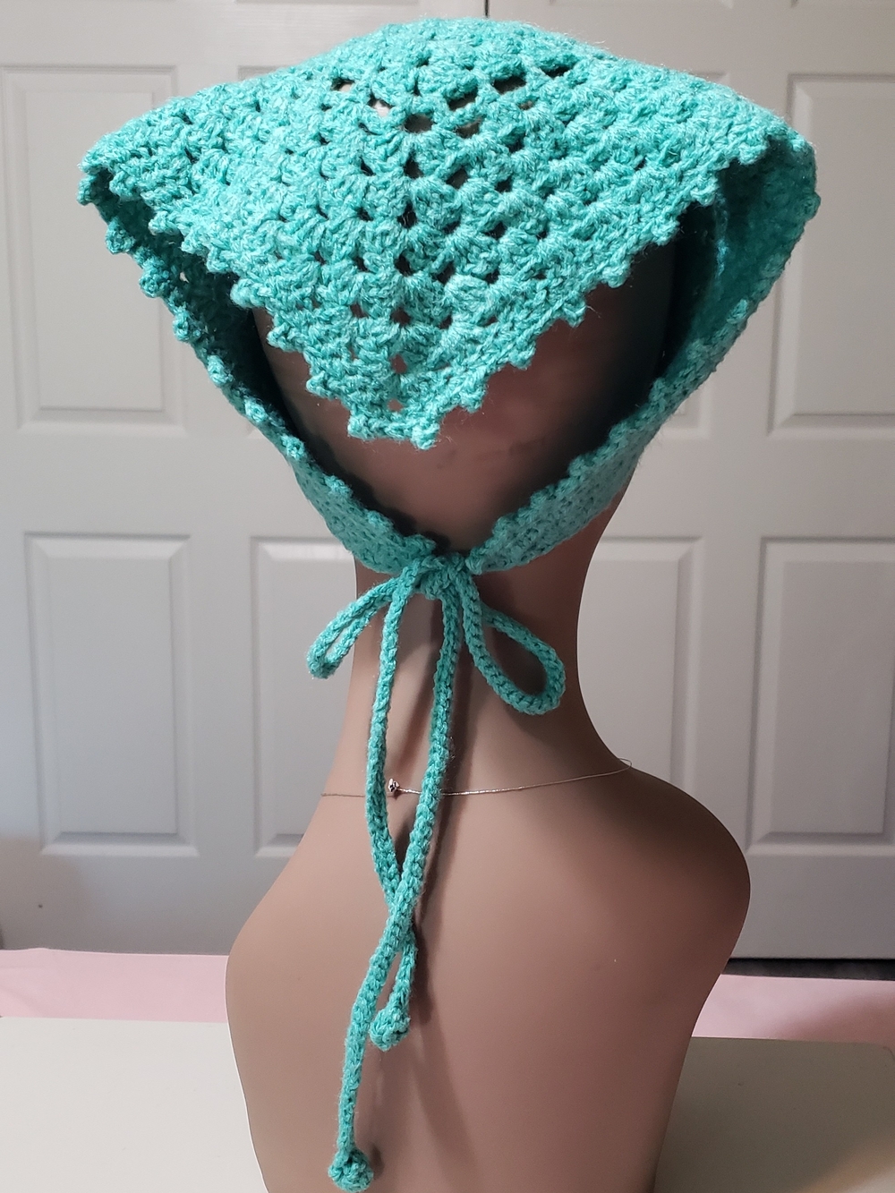 Hand Crafted Mint Green Head Scarf Hair Bandana Triangle - Picture 3 of 4